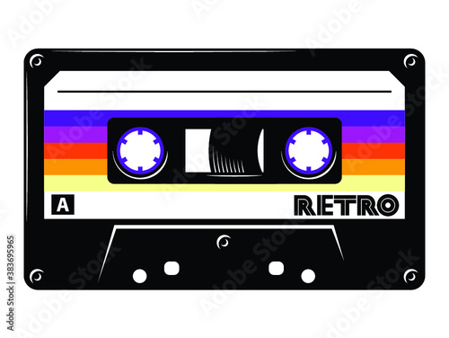 Retro audio cassette tape vector art illustration isolated on white background.