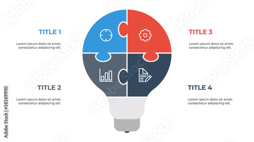 light bulb puzzle infographic element vector with 4 points, steps, options, list, processes