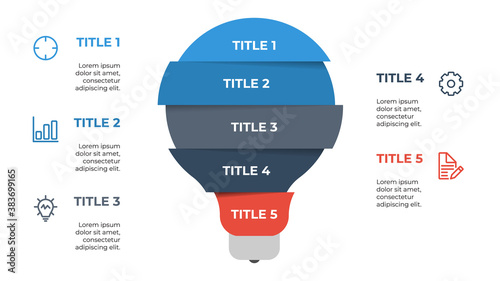 light bulb list infographic element vector with 5 points, steps, options, processes
