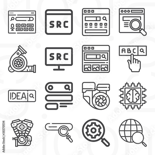 16 pack of power train  lineal web icons set