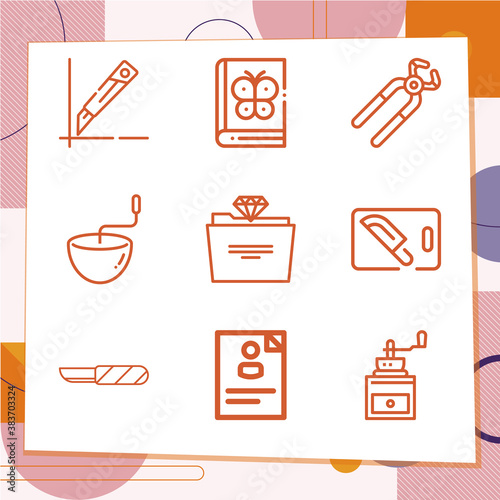 Simple set of 9 icons related to cutter