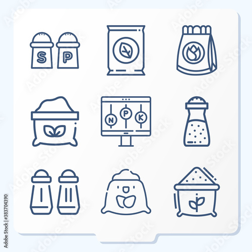 Simple set of 9 icons related to phosphate