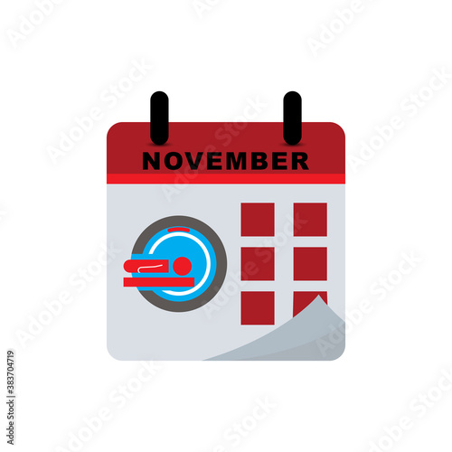 International radiology day calendar flat icon with Magnetic resonance imaging (MRI) icon. Design template vector