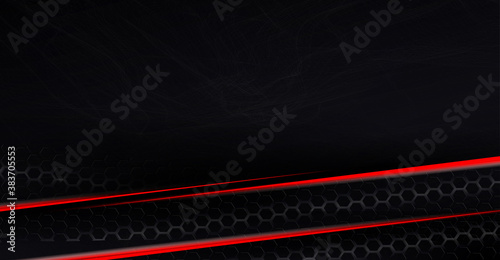Abstract black background with a gradient, a gentle haze like fog, thin stripes of a red shade with a mesh lattice