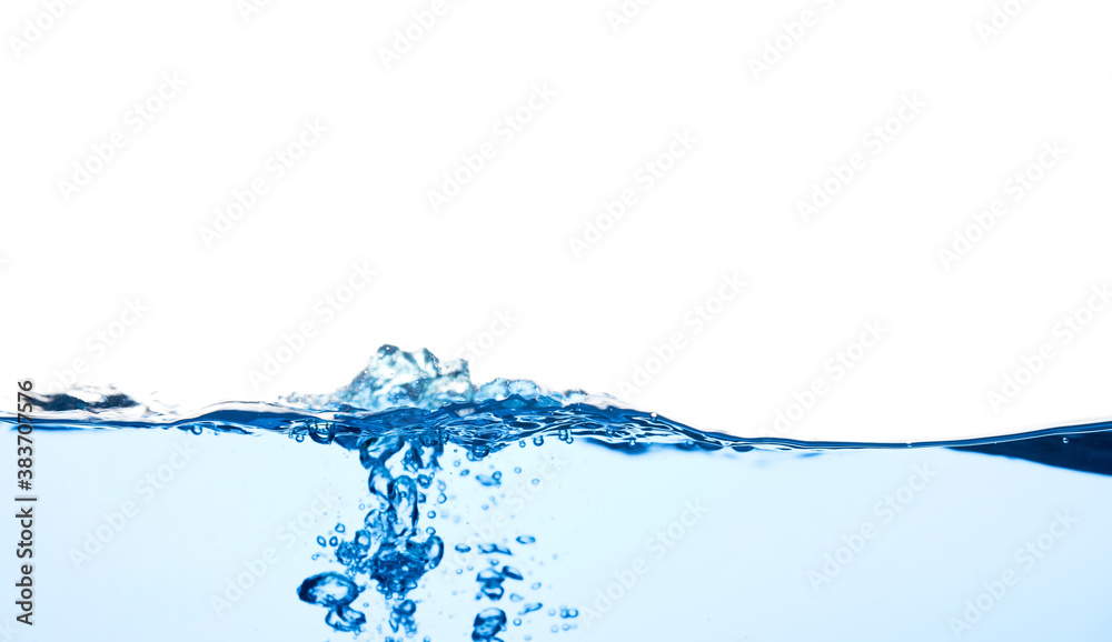 Light blue water wave with air bubbles and a little bit splashed underwater, studio shot isolated on white background. The abstract clean surface on liquid Light blue water wave with air bubbles and a little bit splashed underwater, studio shot isolated on white background. The abstract clean surface on liquid