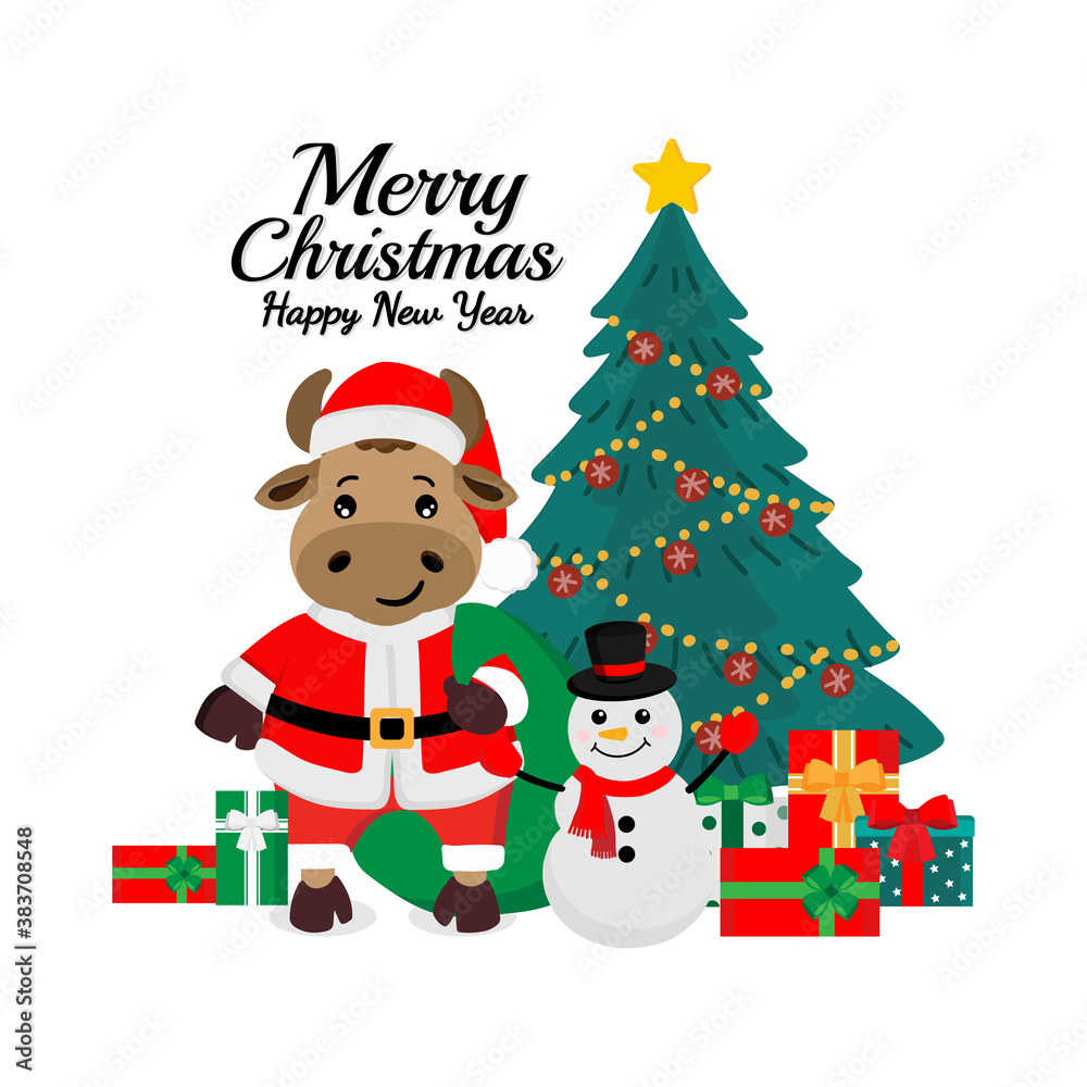 Merry Christmas and happy new year greeting card. 2021 Ox zodiac. Merry Christmas and happy new year greeting card. 2021 Ox zodiac.