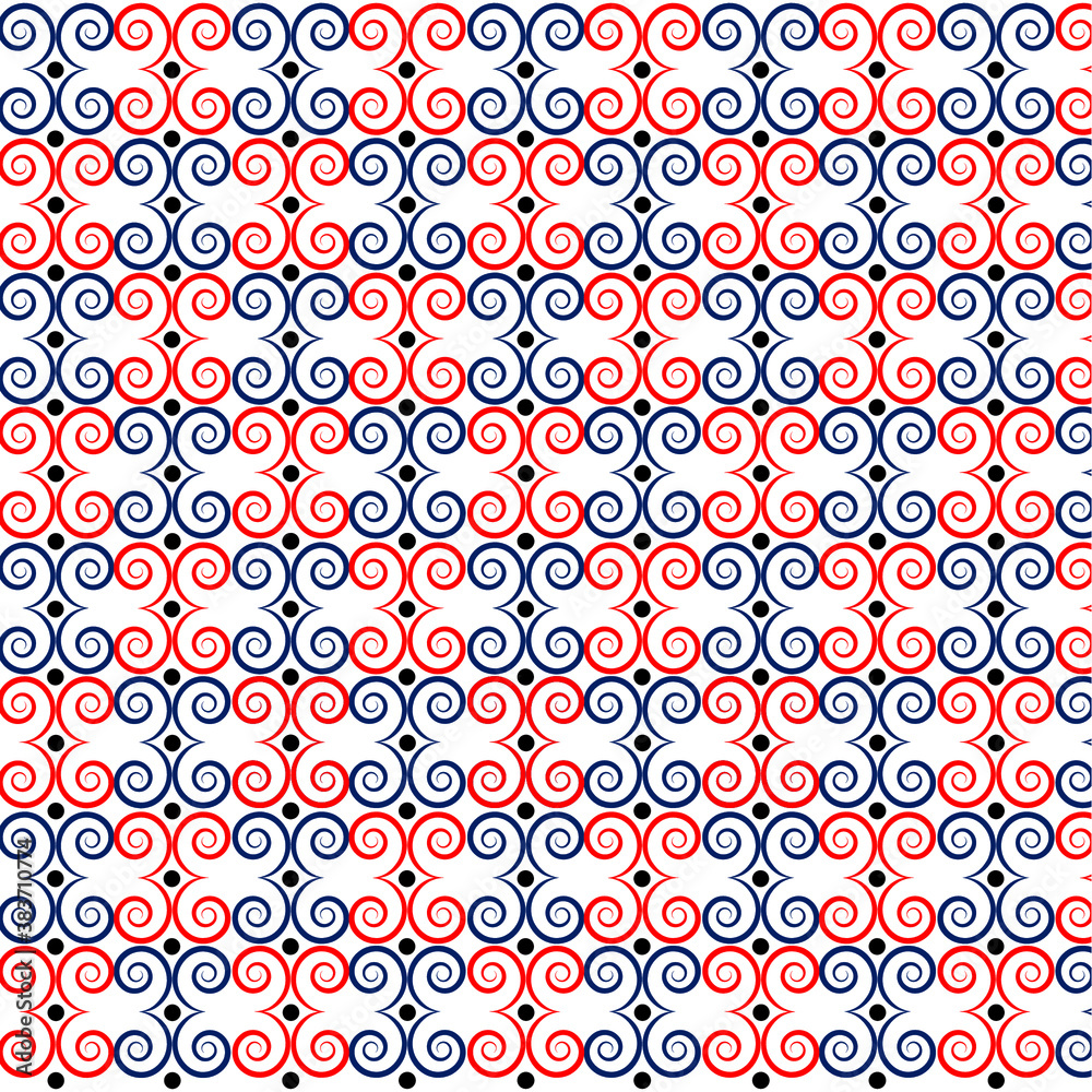 Abstract Seamless Pattern. Seamless Pattern with Spirals. White Background, Red and Dark Blue Pattern . Seamless vector background . Graphic modern pattern.