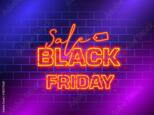 Black Friday Neon Banner Design. On Colorful Background. Vector Design.