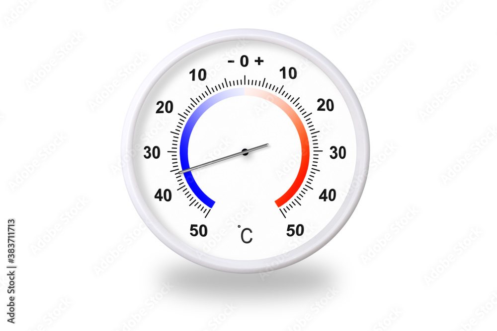Outdoor thermometer on white background. Ambient temperature minus 36 degrees celsius Outdoor thermometer on white background. Ambient temperature minus 36 degrees celsius