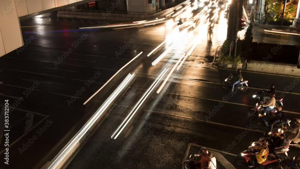 Time lapse or timelapse view of Bangkok city, Thailand. Night time lapse footage view of traffic in city, landmark buildings and traffic in the financial district at night 4k.