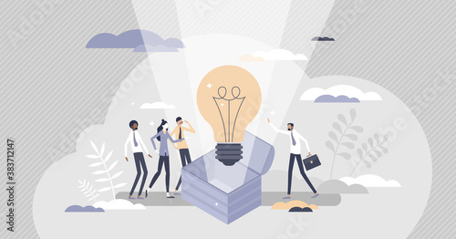Idea is born as creative business innovation thought tiny persons concept