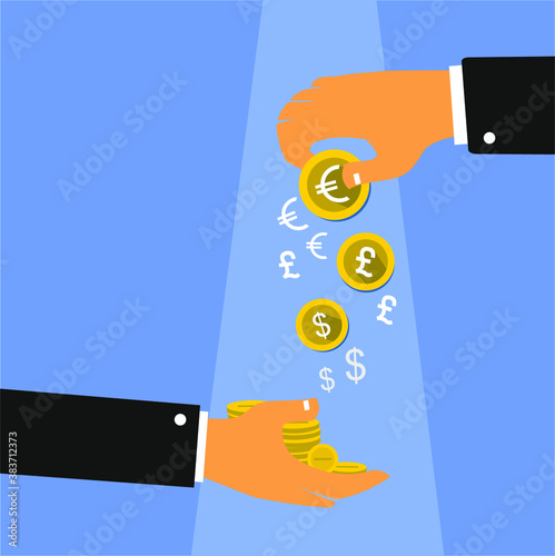 hand giving money dollar coins, investment, profit