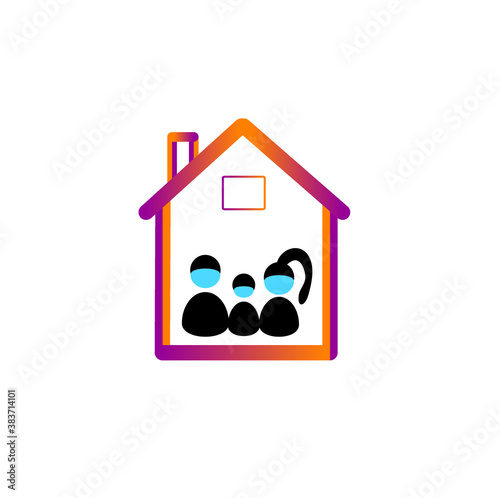 Stay at home. The family wears a medical face mask. Icon. Stop the coronavirus, stay safe. Gradient.