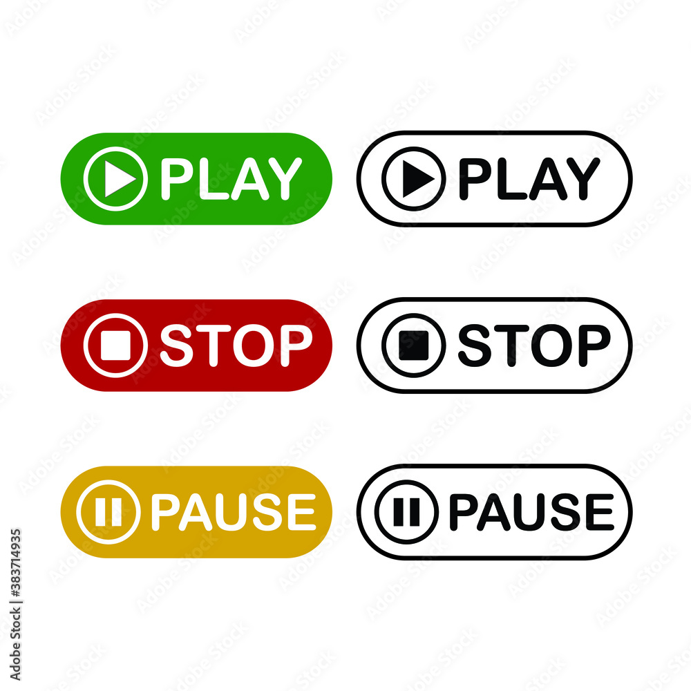 play button, stop button icon, pause button sign Stock Vector | Adobe Stock