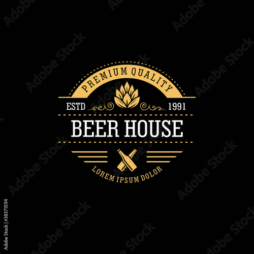 Retro badge logo for vintage product and business such as night club, whiskey, brewery, wine, craft beer, restaurant, handmade product. Design vector illustration