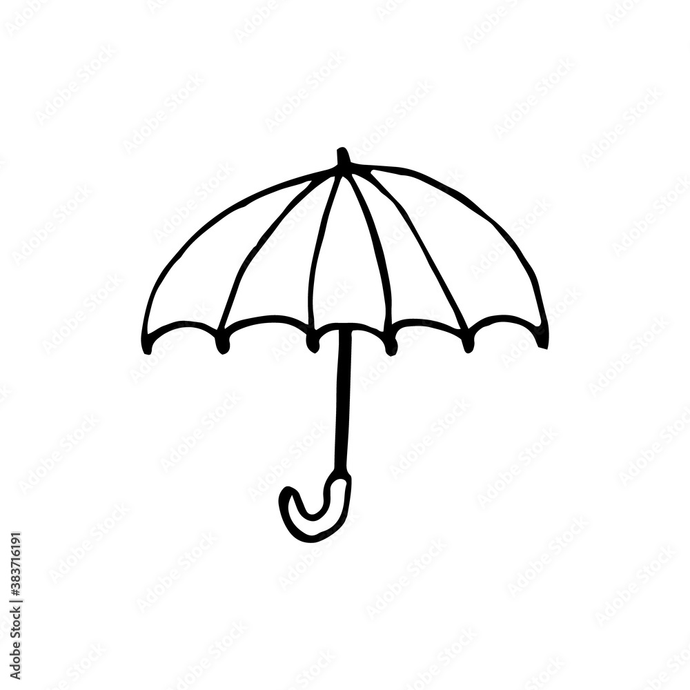 umbrella sketch icon hand drawn vector doodle, scandinavian. autumn, rain, single element for design, minimalism, monochrome