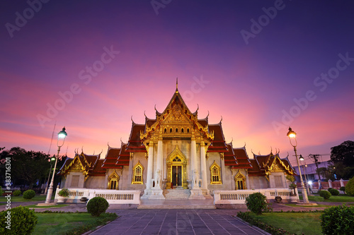 Wat Benjamaborphit or Marble temple at twilight in Bangkok, Thailand © isarescheewin