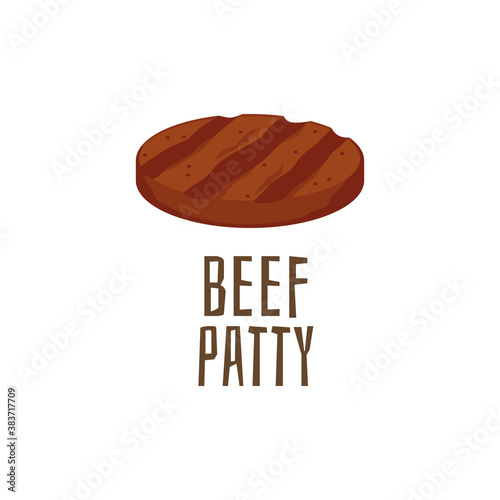 Beef patty ingredient for burger, flat cartoon vector illustration isolated