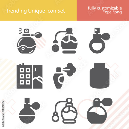 Simple set of cologne water related filled icons.