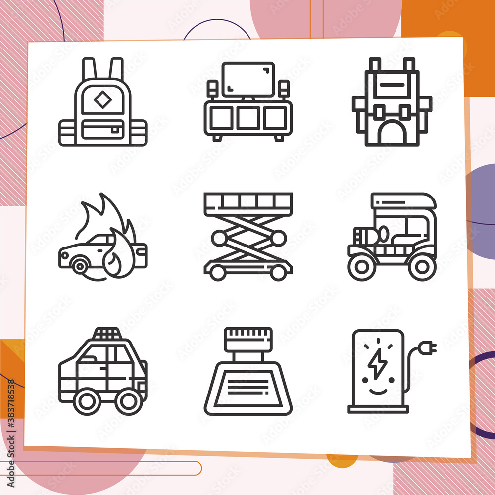 Simple set of 9 icons related to compartment Simple set of 9 icons related to compartment