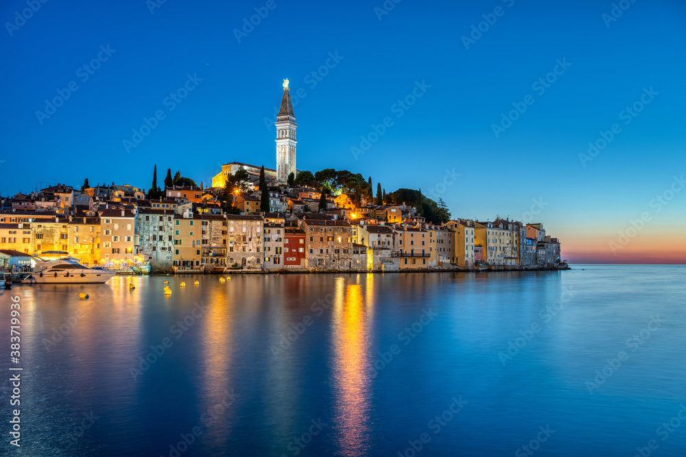 View of the old town of Rovinj in Croatia at night