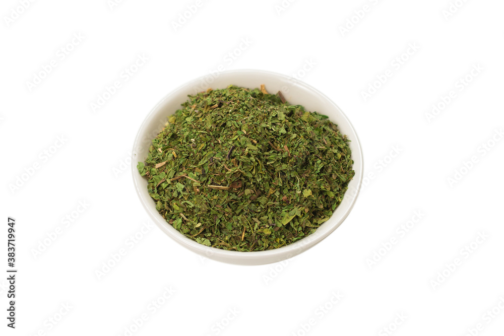 Dry mint in a bowl isolated. Dry mint in a bowl isolated.