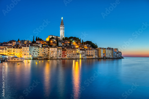 View of the old town of Rovinj in Croatia at night