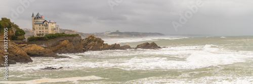 Biarritz in France, panorama of the coast, with the villa Belza 