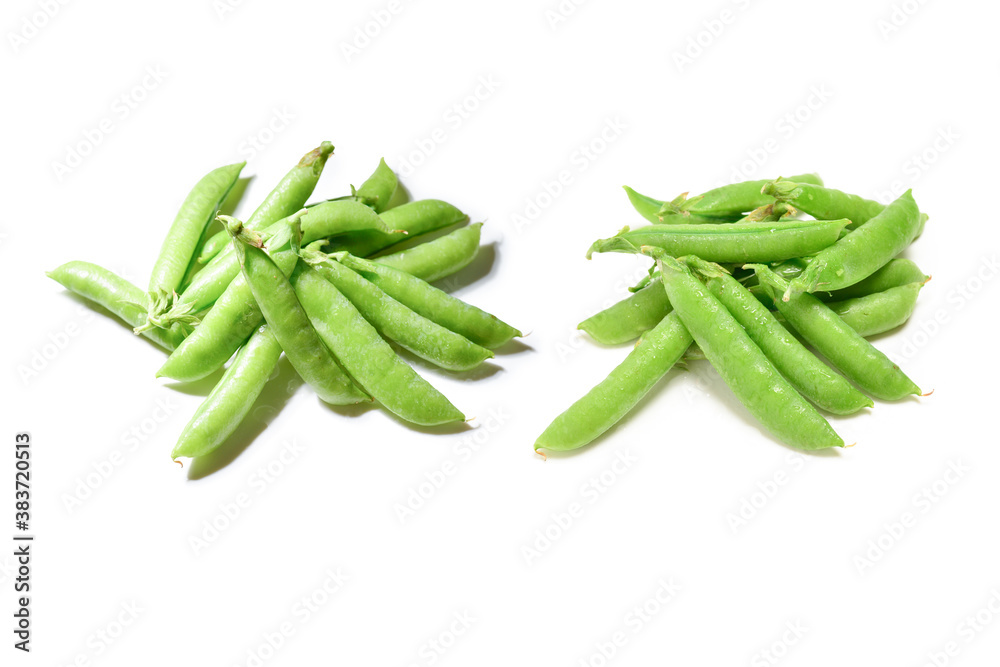 Fresh pea pods isolated on white background.