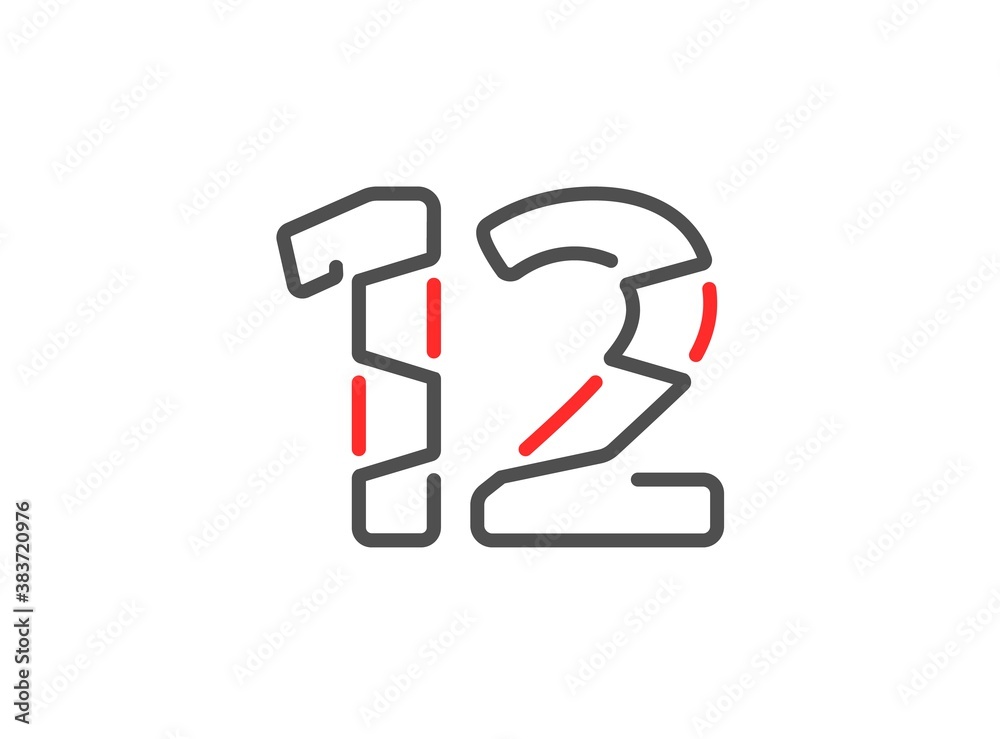 12 vector number. Modern trendy, creative style line design. For logo, brand label, design elements, corporate identity, application etc. İsolated vector illustration 12 vector number. Modern trendy, creative style line design. For logo, brand label, design elements, corporate identity, application etc. İsolated vector illustration