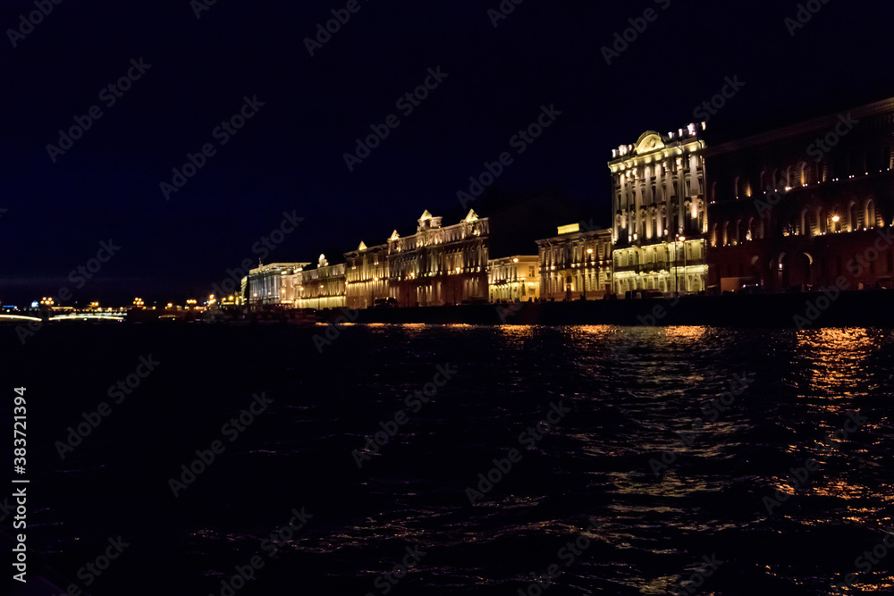 Night view of the Neva river in St. Petersburg, Ukraine