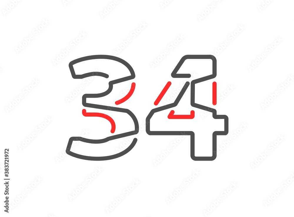 34 vector number. Modern trendy, creative style line design. For logo, brand label, design elements, corporate identity, application etc. İsolated vector illustration 34 vector number. Modern trendy, creative style line design. For logo, brand label, design elements, corporate identity, application etc. İsolated vector illustration