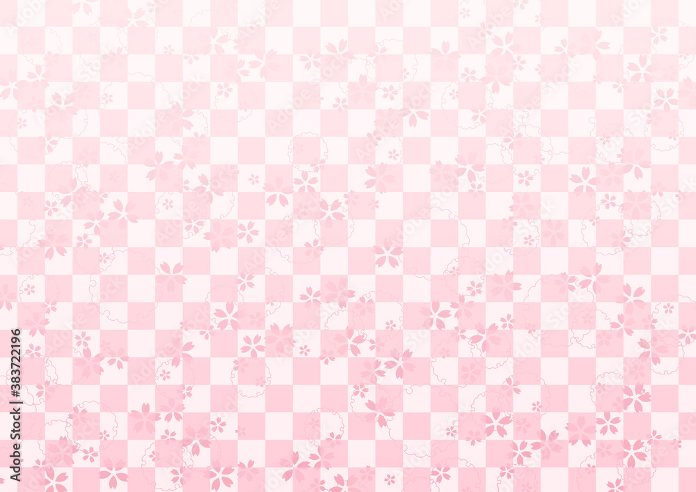 市松と桜の和柄背景 市松と桜の和柄背景