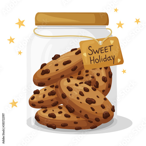 Canvas Print Christmas cookie jar with tasty chocolate cookies