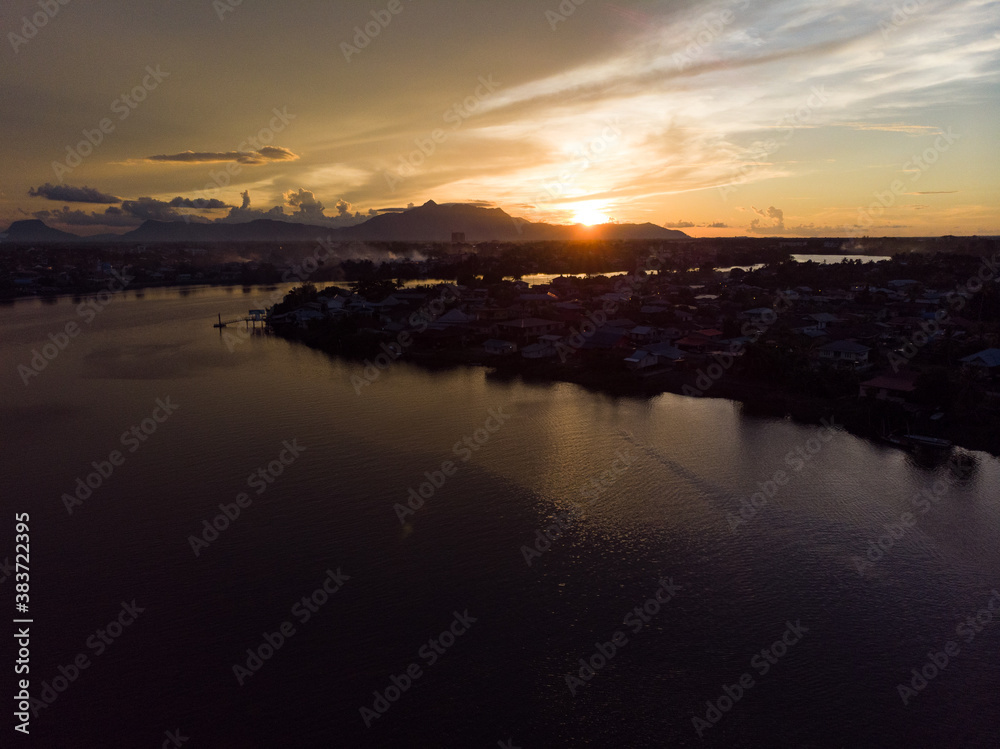 Fototapeta premium aerial view of Sarawak River
