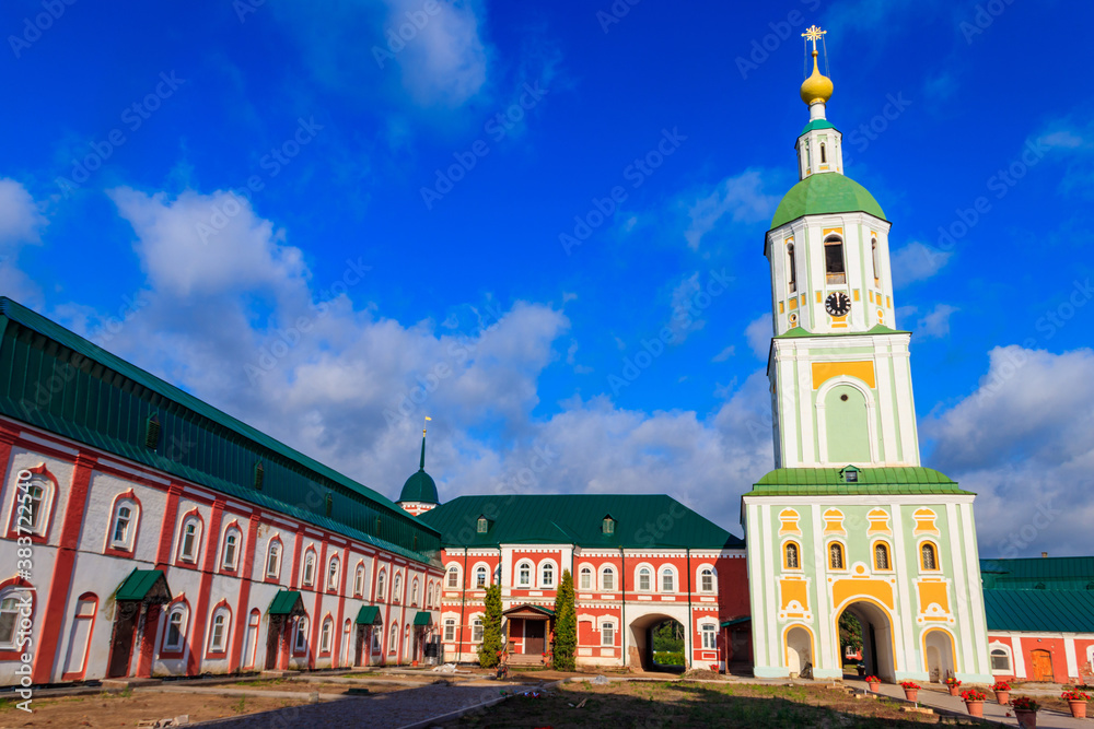 Naklejka premium Bell tower of Sanaksar monastery of the Nativity of the Mother of God in Temnikov, Republic Mordovia, Russia