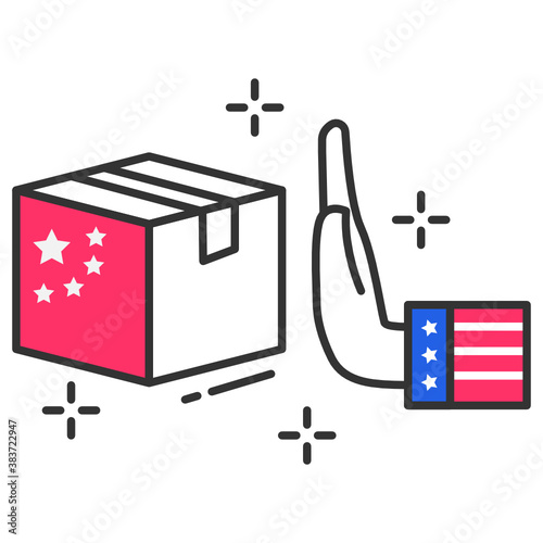 Stop Trading between US and China Concept, Boycott Chinese Products Vector Icon Design, Presidential elections in United States Symbol on White background  