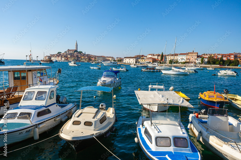 The seafront with the boats in Rovinj town, Istra, Croatia