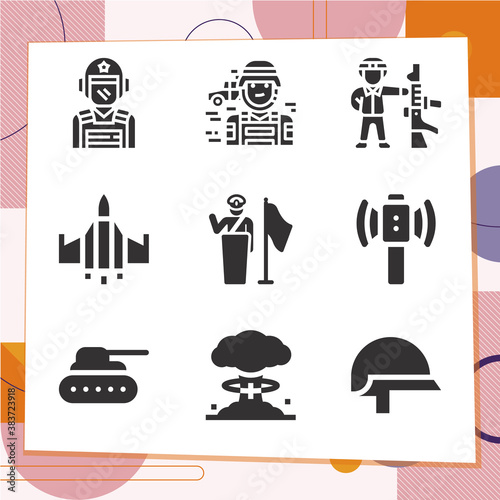 Simple set of 9 icons related to veteran