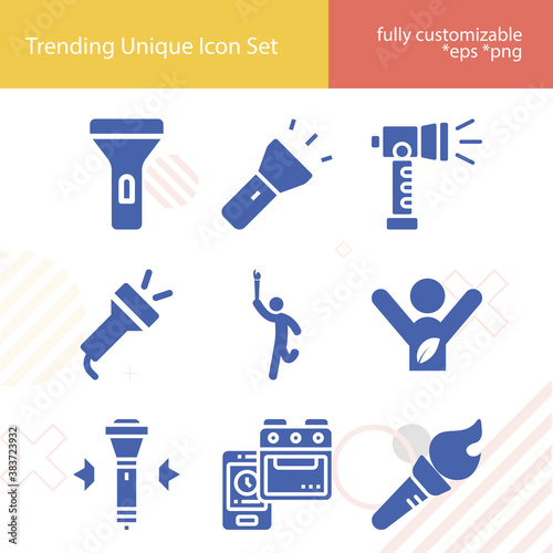 Simple set of electric lamp related filled icons.