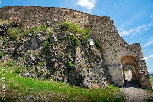 medieval fortress with brick walls and ramparts