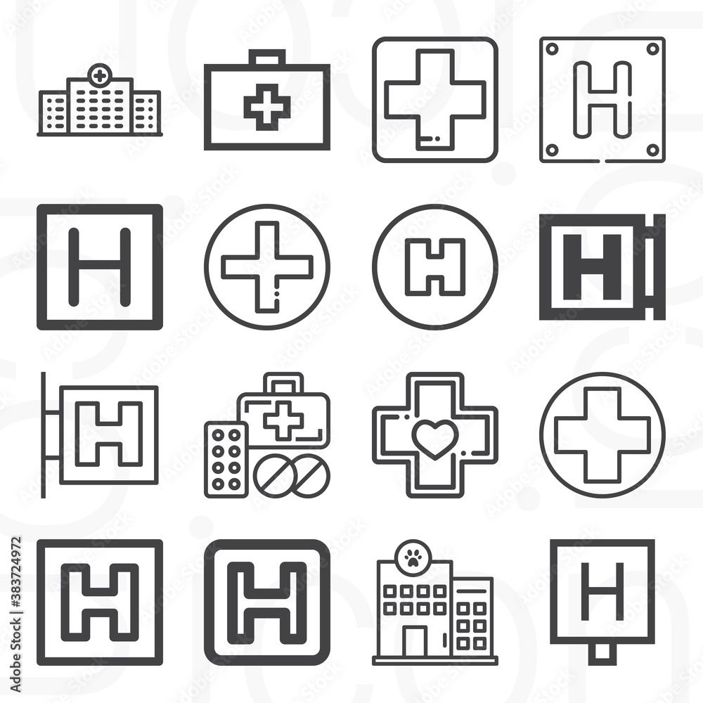 16 pack of health facility lineal web icons set 16 pack of health facility lineal web icons set