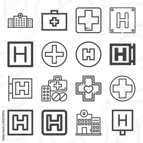 16 pack of health facility  lineal web icons set