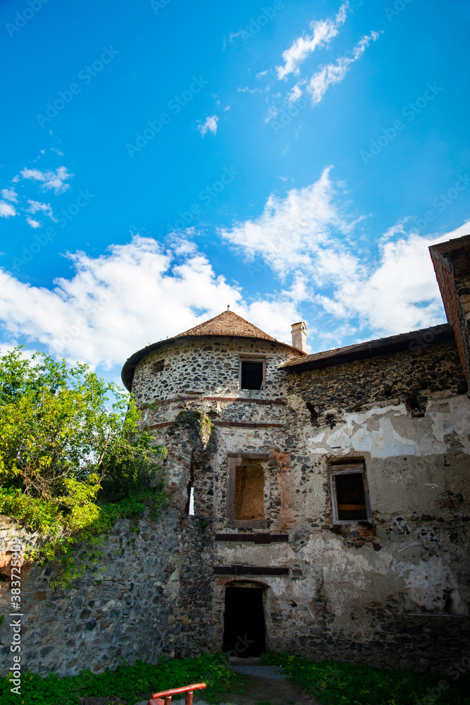 medieval fortress with brick walls and ramparts