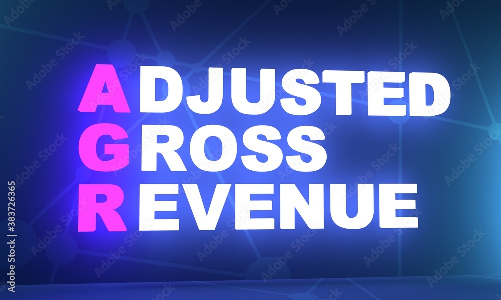 Acronym AGR - Ajusted gross revenue. Business conceptual image. 3D rendering. Neon bulb illumination