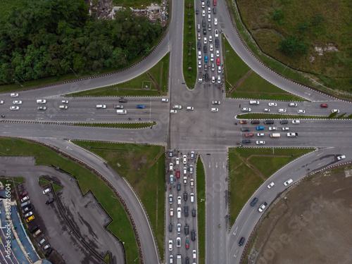 Aerial view of busy road intersection