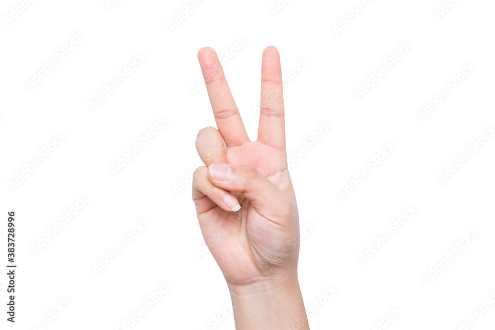 Gesture of the hand concept showing peace sign or victory and v sign isolated on white background. Gesture of the hand concept showing peace sign or victory and v sign isolated on white background.