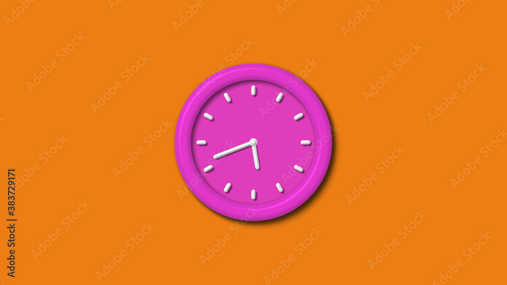 Amazing pink color 3d wall clock isolated on orange background,3d wall clock Amazing pink color 3d wall clock isolated on orange background,3d wall clock
