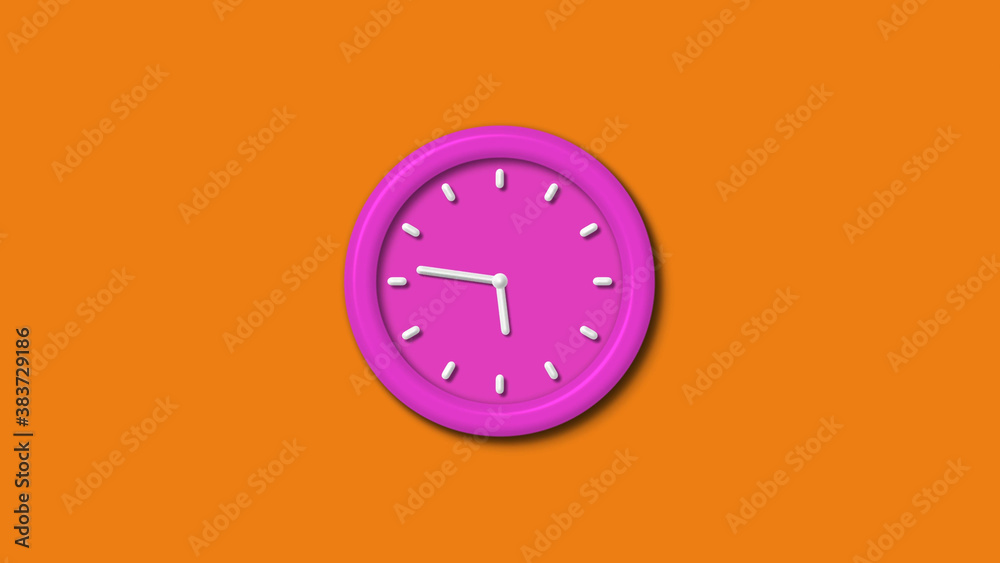 Amazing pink color 3d wall clock isolated on orange background,3d wall clock Amazing pink color 3d wall clock isolated on orange background,3d wall clock