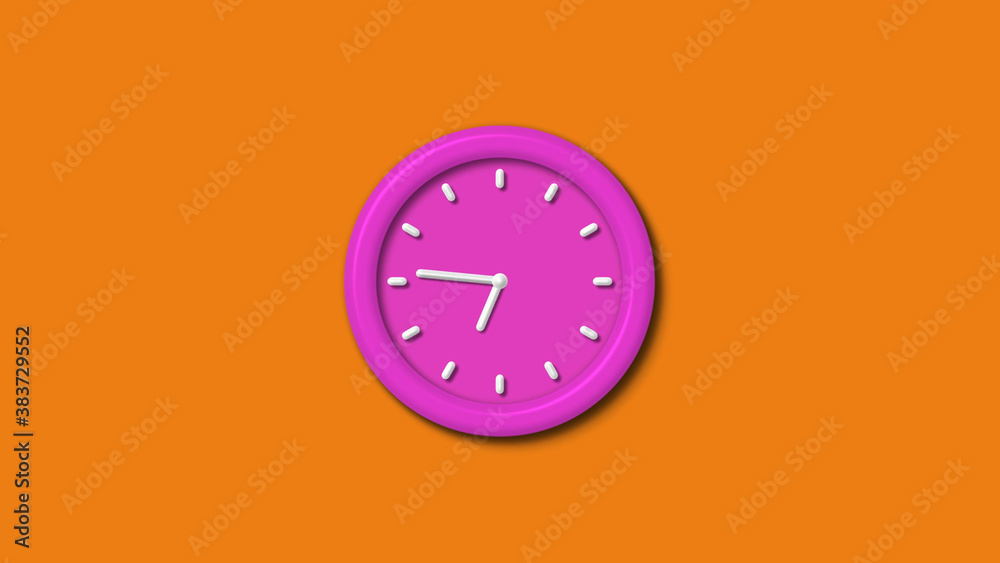 Amazing pink color 3d wall clock isolated on orange background,3d wall clock Amazing pink color 3d wall clock isolated on orange background,3d wall clock